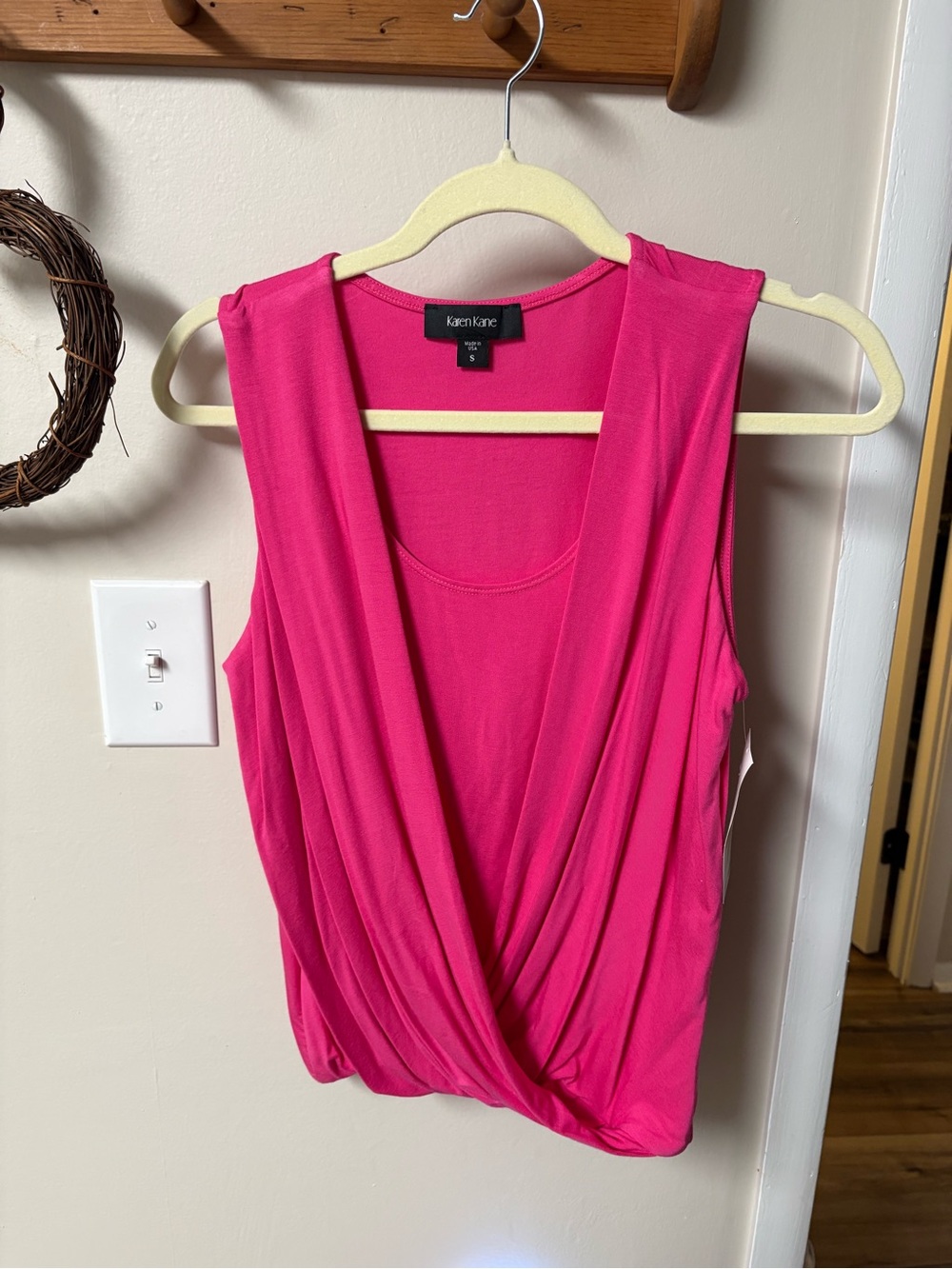 NWT Karen Kane Bright Pink Sleeveless Drape-Front Tank
